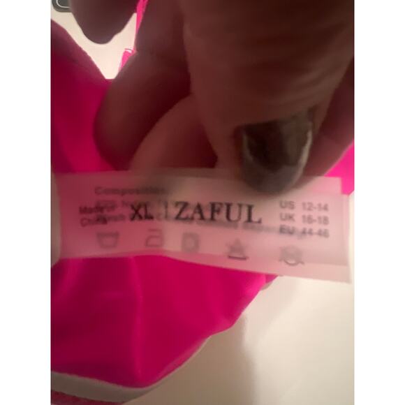 Sheer Mesh Deep Plunge Tankini Bikini Swimsuit Top Pink NWT Size XL - Picture 7 of 8